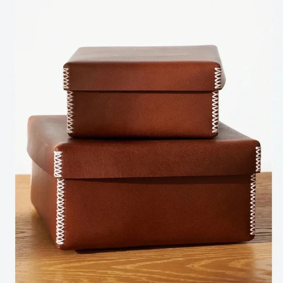 NWT Amber Lewis for Anthropologie Small Stitched Leather Nesting Box - Picture 2 of 15